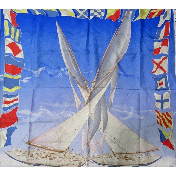 Hermès Blue and Yellow Silk Scarf - Picture 8 of 12